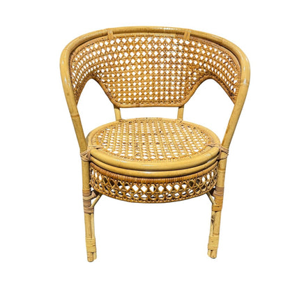 Rattan Barrel Back Chair w/ Woven Seat & Open Cane Design. Classic Coastal Style w/ Curved Arms & Reinforced Frame