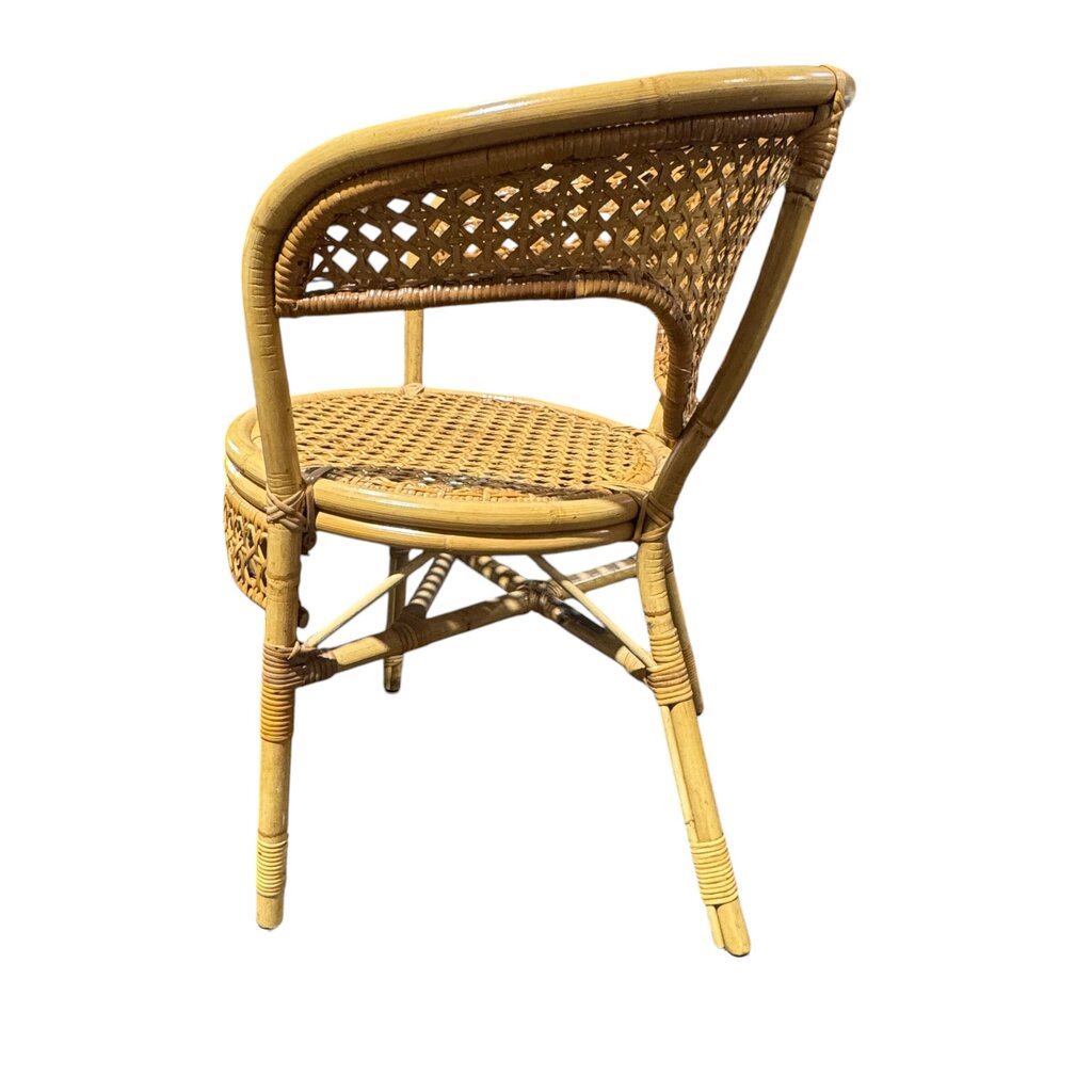 Rattan Barrel Back Chair w/ Woven Seat & Open Cane Design. Classic Coastal Style w/ Curved Arms & Reinforced Frame