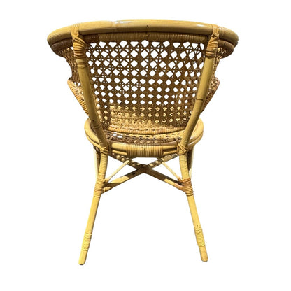 Rattan Barrel Back Chair w/ Woven Seat & Open Cane Design. Classic Coastal Style w/ Curved Arms & Reinforced Frame