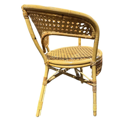 Rattan Barrel Back Chair w/ Woven Seat & Open Cane Design. Classic Coastal Style w/ Curved Arms & Reinforced Frame