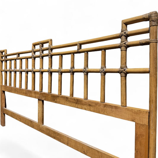 Vintage Ficks Reed Hollywood Regency / Coastal Boho Bamboo Chippendale King Headboard 81Lx41H