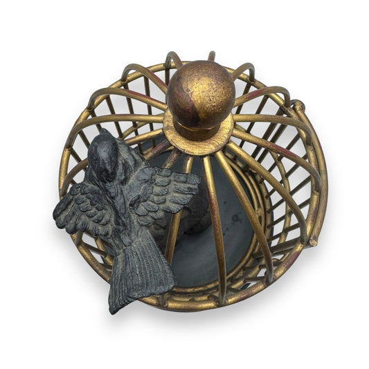 Decorative Metal Birdcage Sculpture w/ Perched Birds on Black Base