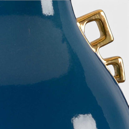 Pair of Wildwood Table Lamps in Largo Blue Glaze from the Ming Collection w/ Raw Silk Shade & Crystal Finials 18Lx34H
