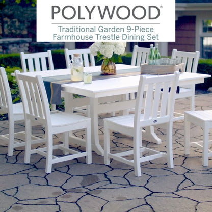 POLYWOOD 11pc All-Weather Patio Dining Set – w/ 8 Chairs & 60Lx60W Table, Umbrella & Stand