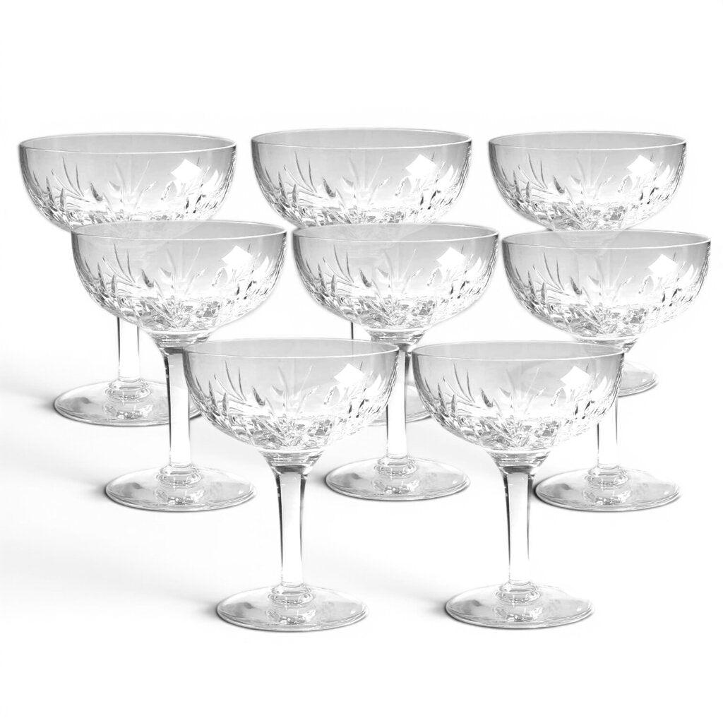 Vintage Stuart Crystal Kent Pattern Champagne / Tall Sherbet Glasses Set of 8 3.875Lx3.875Wx4.875H
