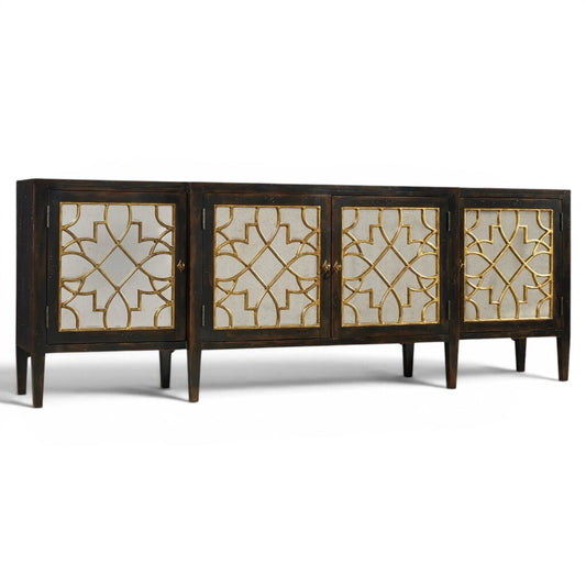 Hooker Furniture Sanctuary Four Door Mirrored Console in Ebony Finish 105Lx20Wx38H