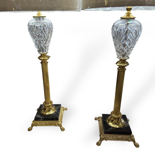 Pair of Vintage 35” Marlow Table Lamps by Waterford Crystal