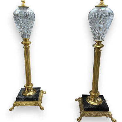Pair of Vintage 35” Marlow Table Lamps by Waterford Crystal