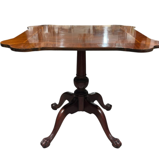 Baker Furniture Flame Mahogany Inlaid Tea Table w/ Claw Foot Base 32Lx32Wx28H