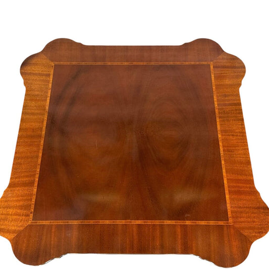 Baker Furniture Flame Mahogany Inlaid Tea Table w/ Claw Foot Base 32Lx32Wx28H