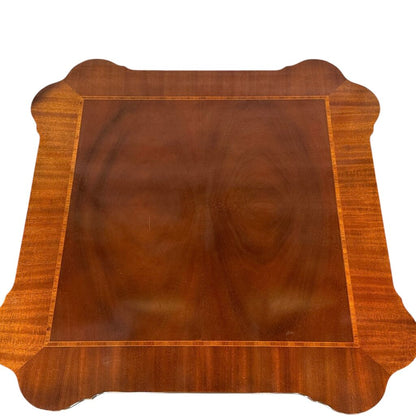 Baker Furniture Flame Mahogany Inlaid Tea Table w/ Claw Foot Base 32Lx32Wx28H
