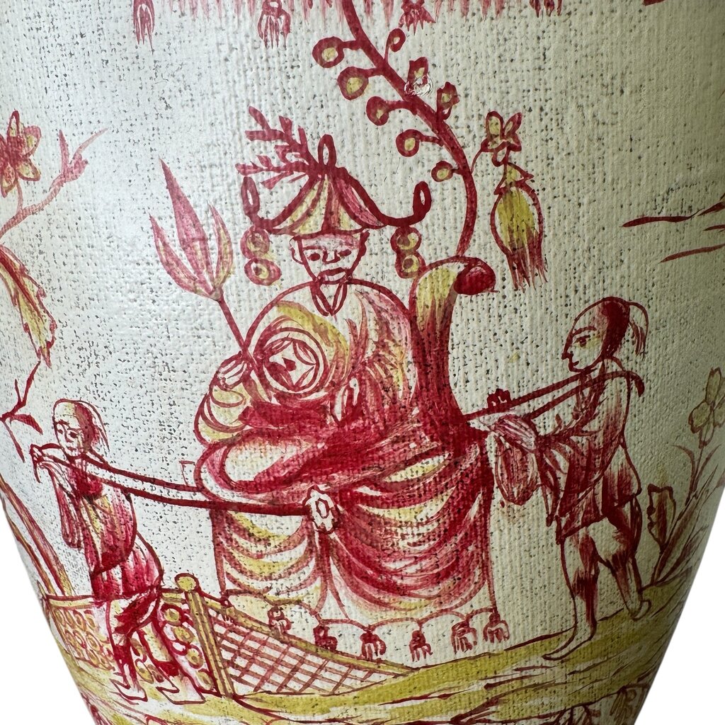 Sarreid LTD Vintage Chinoiserie Ceramic Urn Table Lamps w/ Lion Ring Handles a Pair 21Lx21Wx35H