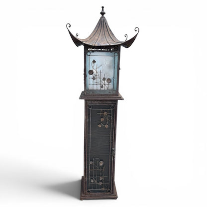 Metal Pagoda Lantern Cabinet w/ Textured Glass Sides 18Lx18Wx57H