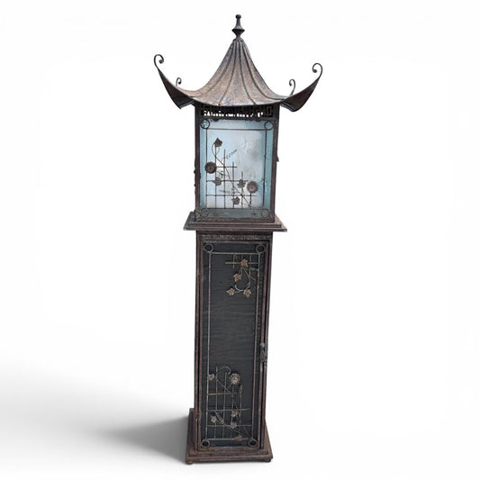 Metal Pagoda Lantern Cabinet w/ Textured Glass Sides 18Lx18Wx57H