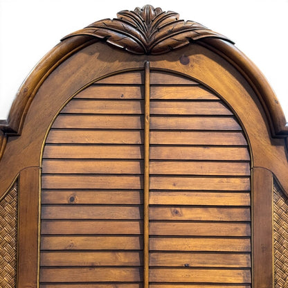 Vintage Plantation Style Queen Headboard w/ Shutter Panels & Cane Insets