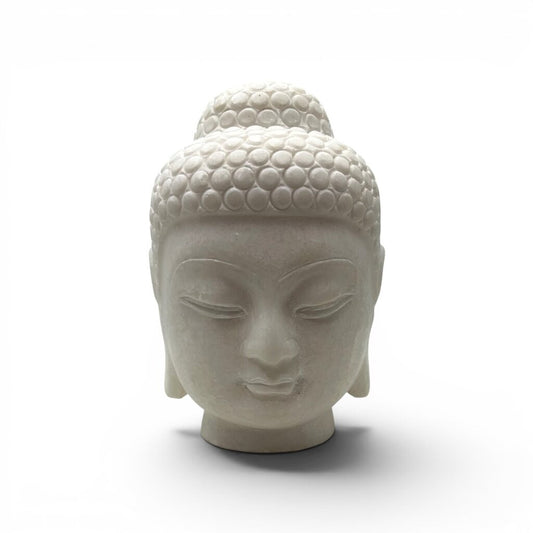 Chinese Oriental White Marble Stone Carved Buddha Head Figure 6Lx5.5Wx8.5H