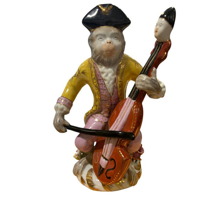 Pair of Porcelain Monkey Musician Figurines 12Lx10Wx11H