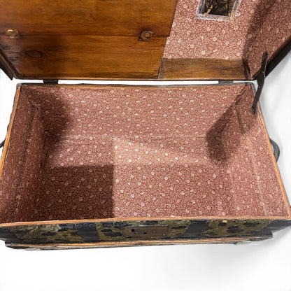 Antique Embossed Leather Dome-Top Sewing Box / Work Box 20Lx12Wx13H