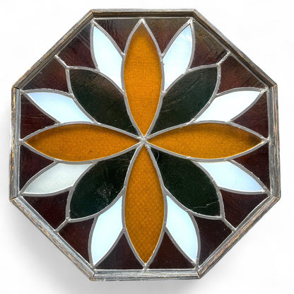 Vintage Stained Glass Window Panel – Floral Geometric Design 19x19
