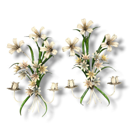 Vintage Metal Floral Wall Candle Sconce 24Lx5Wx9H Pair