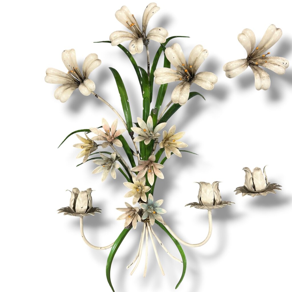 Vintage Metal Floral Wall Candle Sconce 24Lx5Wx9H Pair