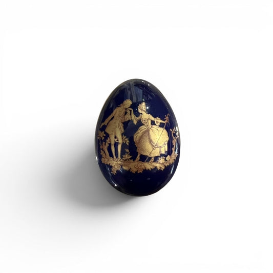 Cobalt Blue Limoges Porcelain Egg Trinket Box 1Lx1Wx2H