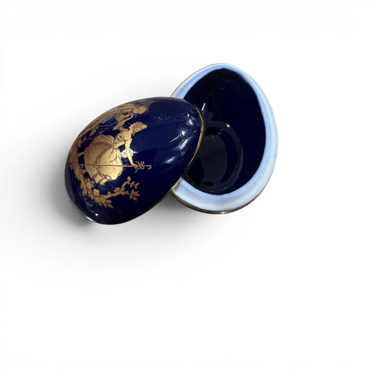 Cobalt Blue Limoges Porcelain Egg Trinket Box 1Lx1Wx2H