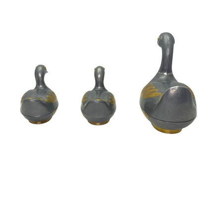Vintage Hong Kong Duck Form Covered Bowls Set of 3 Gray Metal w/ Brass Accents