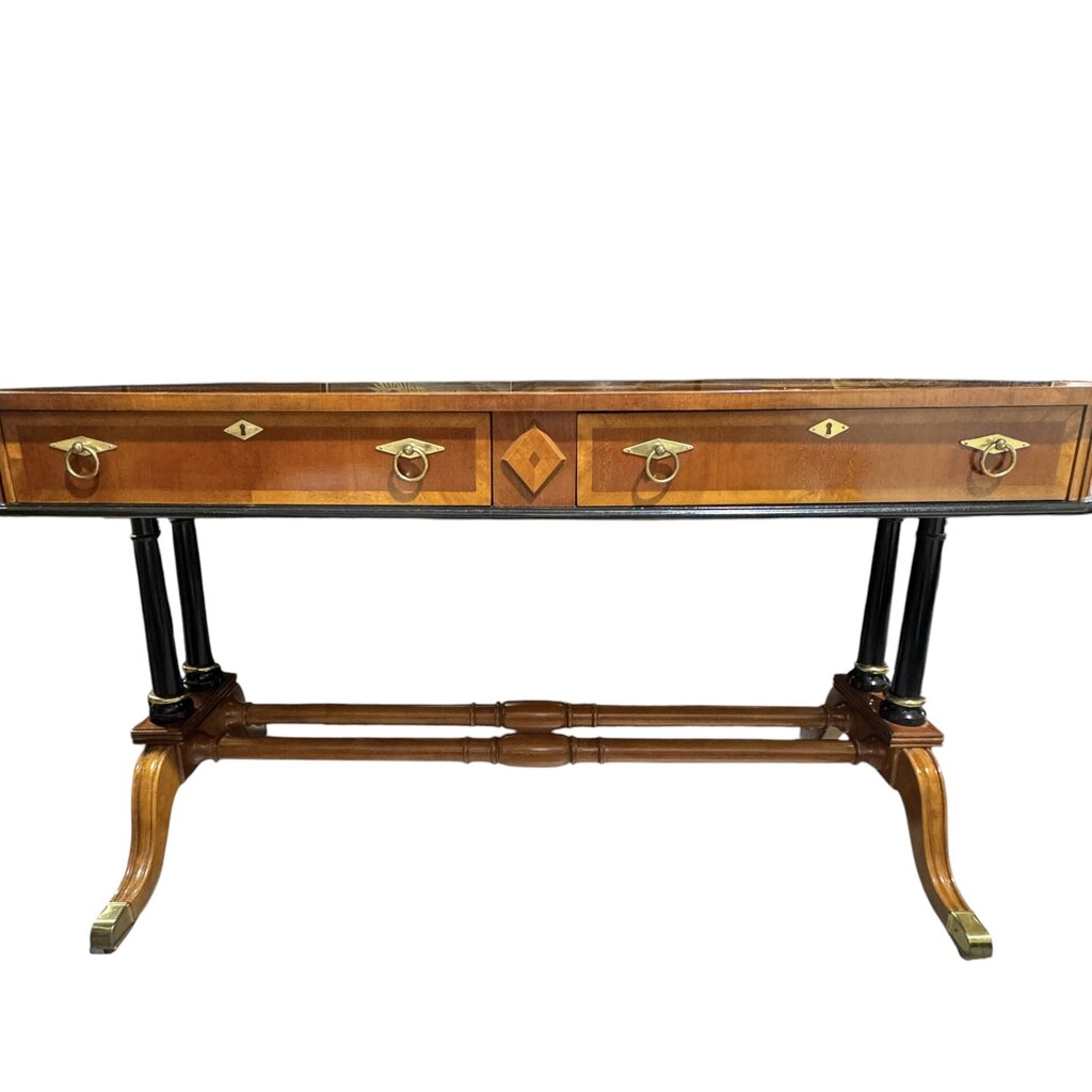 Vintage English Regency Parquet Inlaid Writing Desk & Matching Inlaid Chair 52Lx26Wx30H
