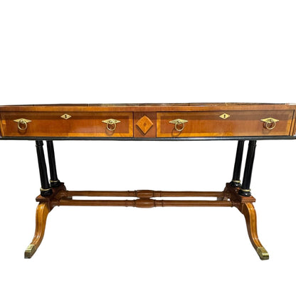 Vintage English Regency Parquet Inlaid Writing Desk & Matching Inlaid Chair 52Lx26Wx30H