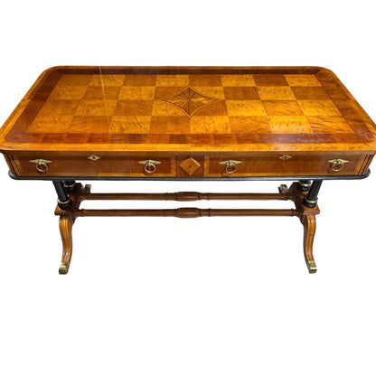 Vintage English Regency Parquet Inlaid Writing Desk & Matching Inlaid Chair 52Lx26Wx30H