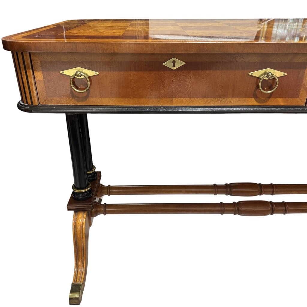 Vintage English Regency Parquet Inlaid Writing Desk & Matching Inlaid Chair 52Lx26Wx30H