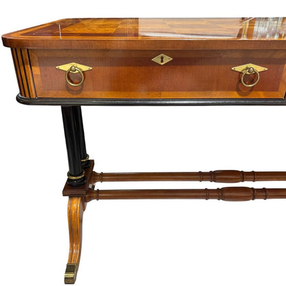 Vintage English Regency Parquet Inlaid Writing Desk & Matching Inlaid Chair 52Lx26Wx30H