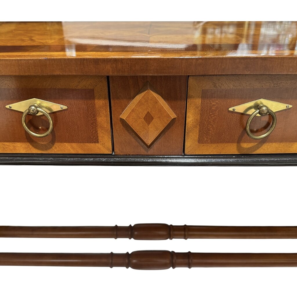 Vintage English Regency Parquet Inlaid Writing Desk & Matching Inlaid Chair 52Lx26Wx30H