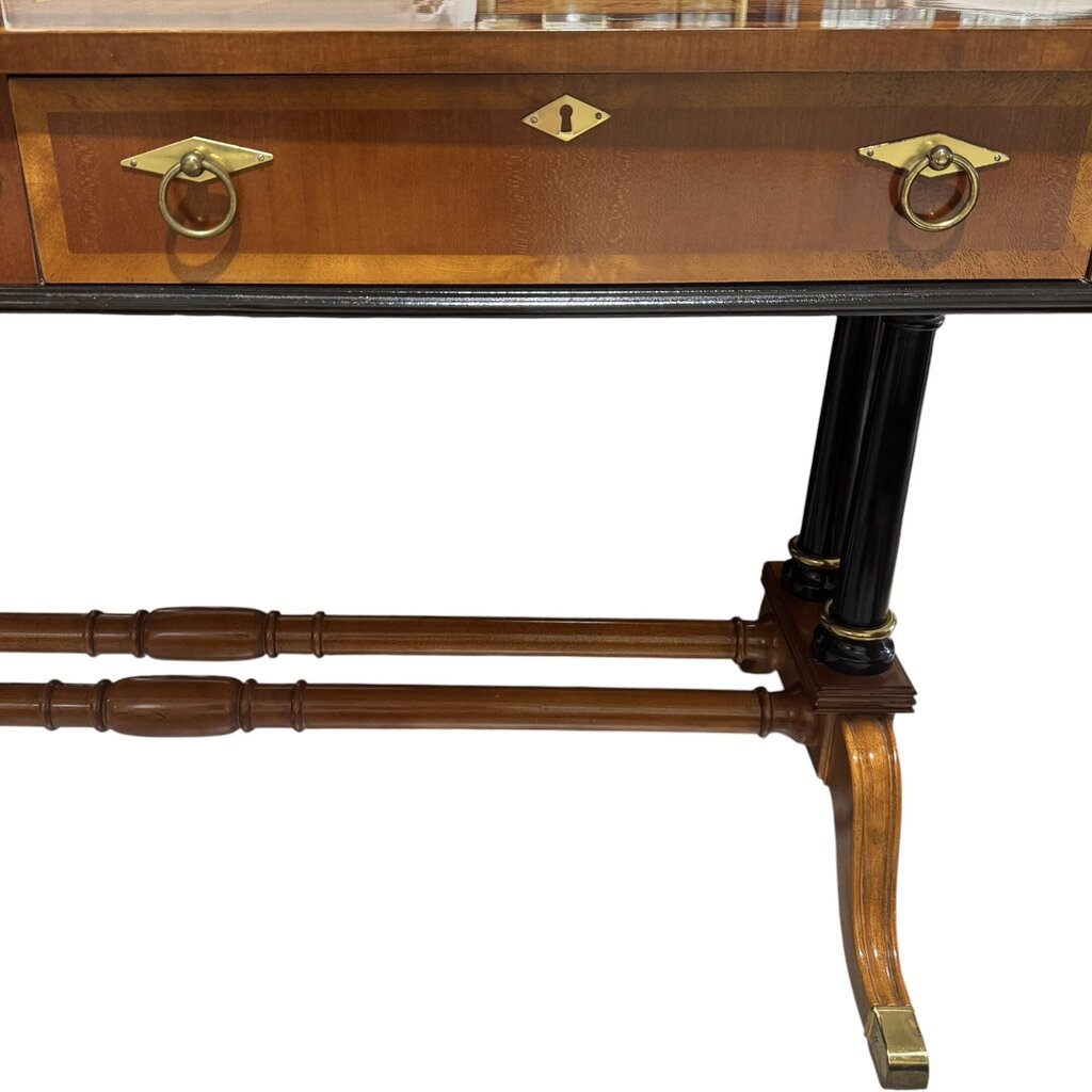 Vintage English Regency Parquet Inlaid Writing Desk & Matching Inlaid Chair 52Lx26Wx30H