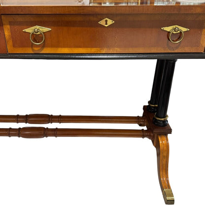 Vintage English Regency Parquet Inlaid Writing Desk & Matching Inlaid Chair 52Lx26Wx30H