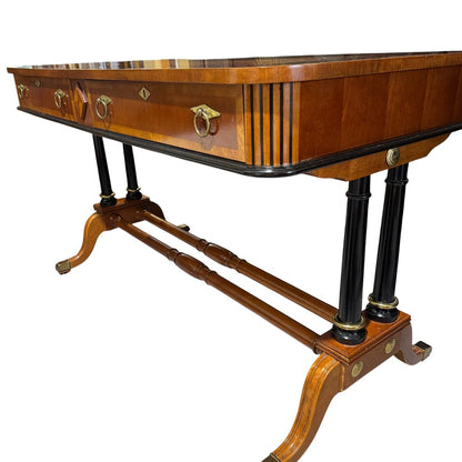 Vintage English Regency Parquet Inlaid Writing Desk & Matching Inlaid Chair 52Lx26Wx30H