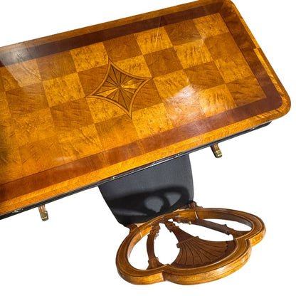 Vintage English Regency Parquet Inlaid Writing Desk & Matching Inlaid Chair 52Lx26Wx30H
