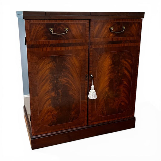 Vintage Burlwood Bar Cabinet 32Lx20Wx35H (44.5L w/ Top Open)