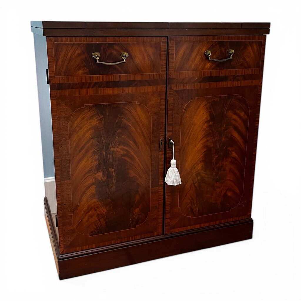 Vintage Burlwood Bar Cabinet 32Lx20Wx35H (44.5L w/ Top Open)