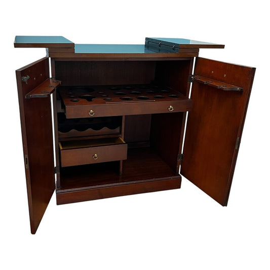 Vintage Burlwood Bar Cabinet 32Lx20Wx35H (44.5L w/ Top Open)