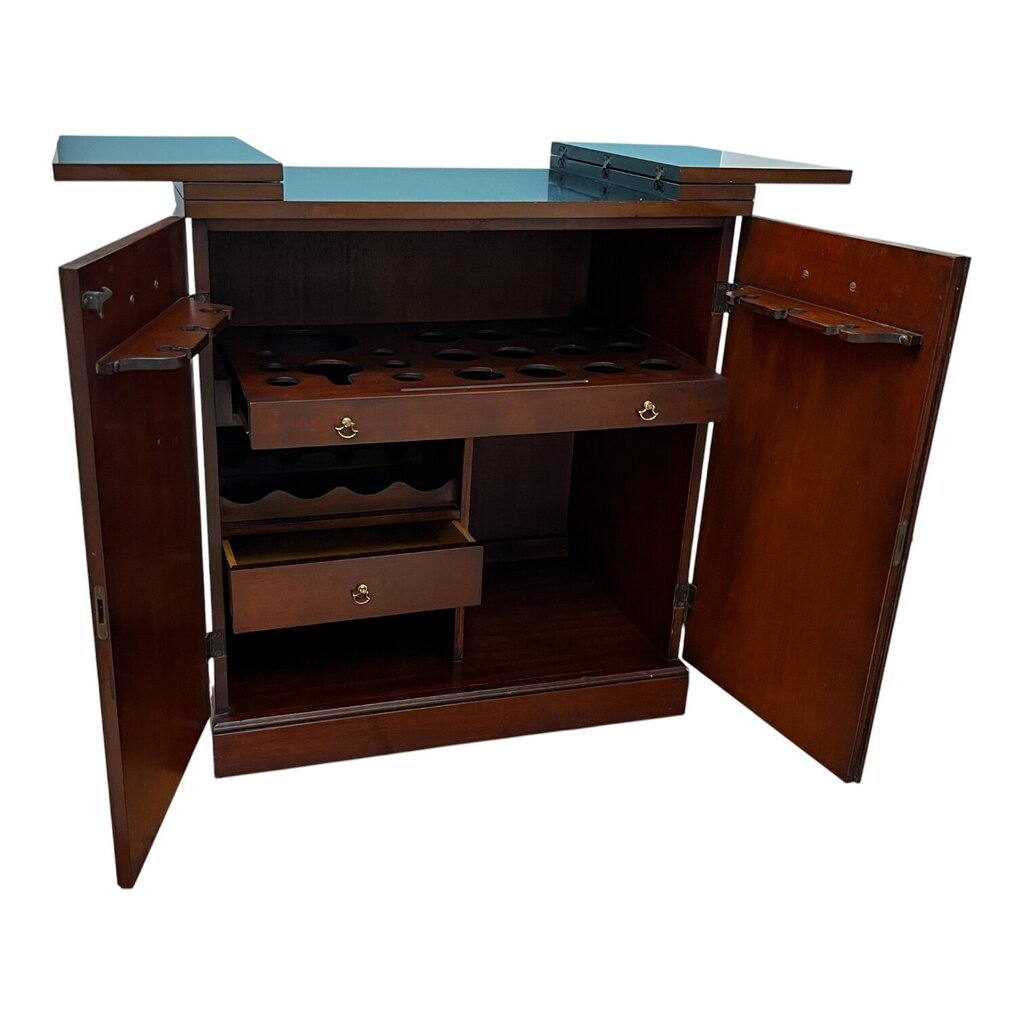 Vintage Burlwood Bar Cabinet 32Lx20Wx35H (44.5L w/ Top Open)