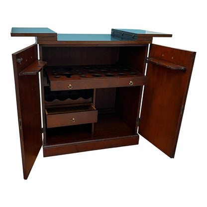 Vintage Burlwood Bar Cabinet 32Lx20Wx35H (44.5L w/ Top Open)