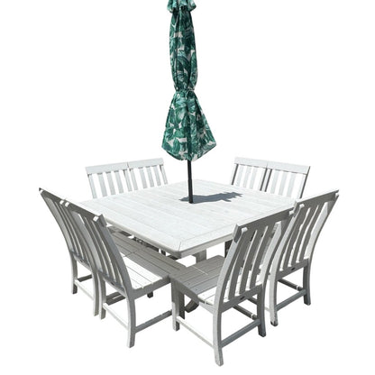 POLYWOOD 11pc All-Weather Patio Dining Set – w/ 8 Chairs & 60Lx60W Table, Umbrella & Stand