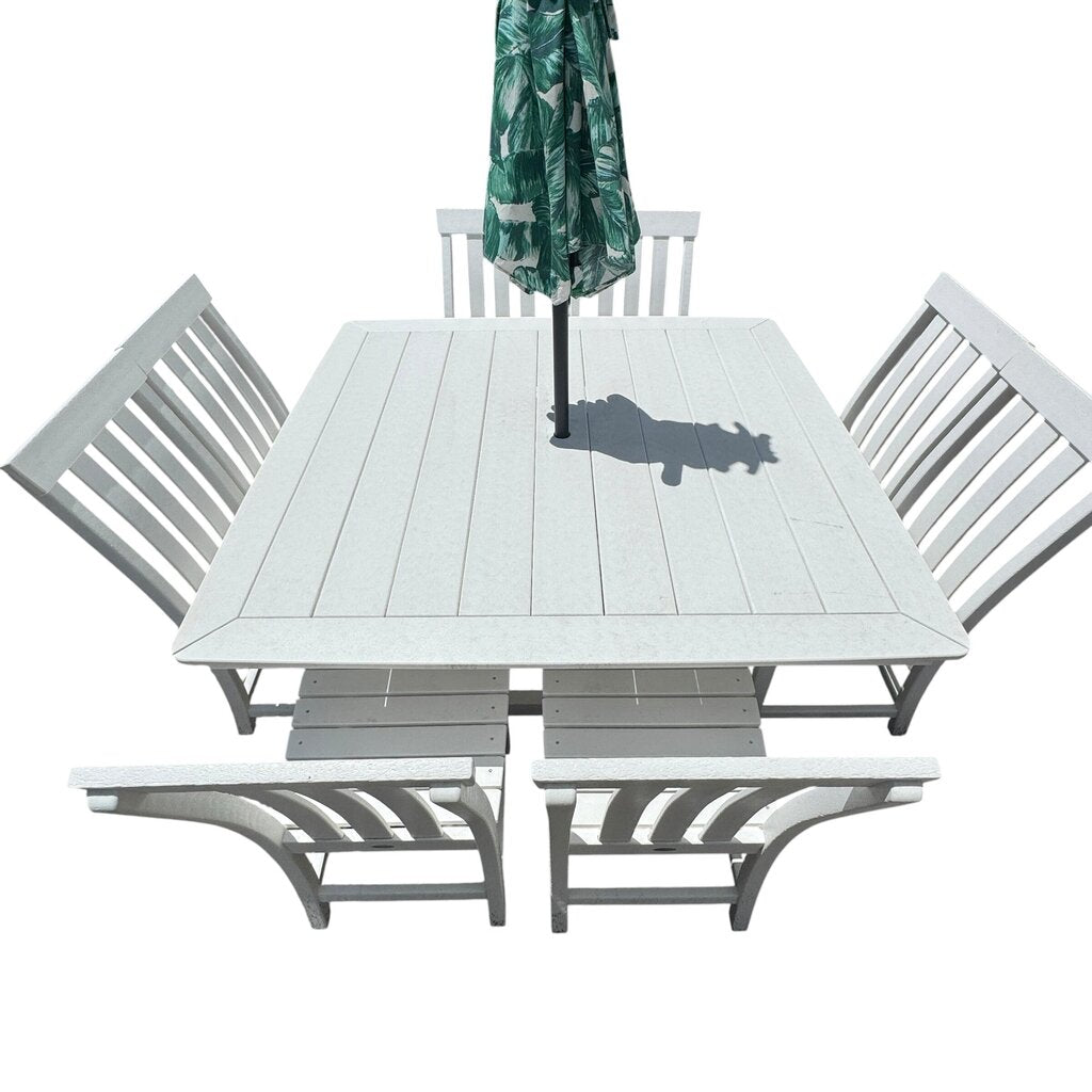 POLYWOOD 11pc All-Weather Patio Dining Set – w/ 8 Chairs & 60Lx60W Table, Umbrella & Stand