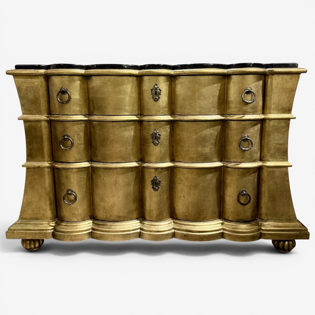 Pulaski Gold Leaf Bombe Chest w/ Black Marble Top 51Lx19Wx35H