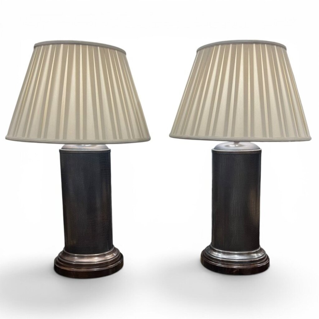 Vintage Frederick Cooper Alligator Embossed Copper Cylinder Table Lamp 16Lx16Wx30H Pair