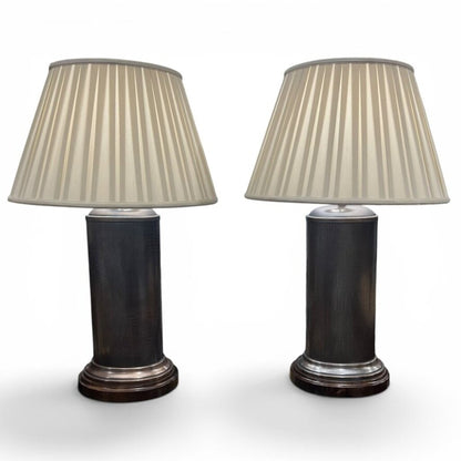 Vintage Frederick Cooper Alligator Embossed Copper Cylinder Table Lamp 16Lx16Wx30H Pair