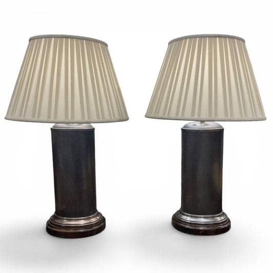 Vintage Frederick Cooper Alligator Embossed Copper Cylinder Table Lamp 16Lx16Wx30H Pair