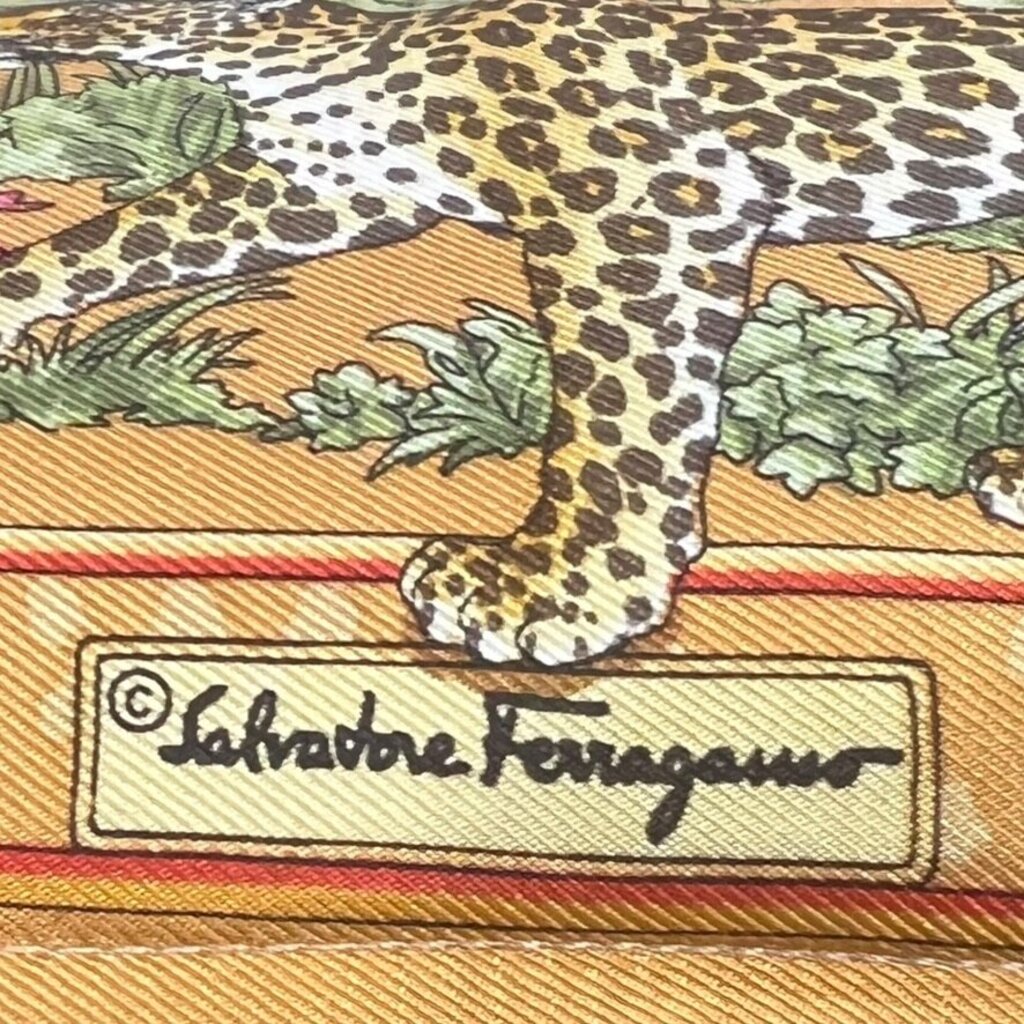 Rare Vintage Salvatore Ferragamo Safari Silk Scarf Pillow w/ Camel Ground 16"x16"